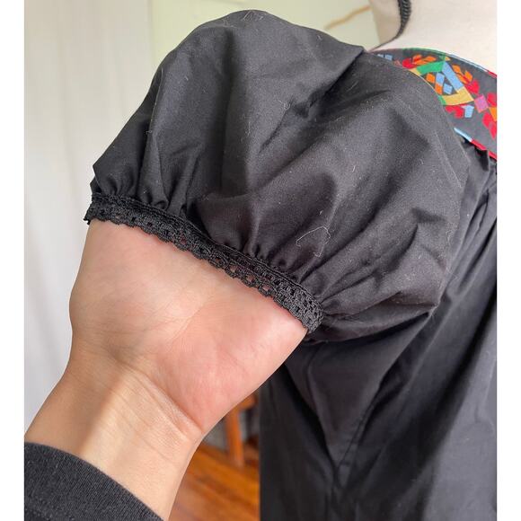 Vintage Henderson's Black Puff Sleeve V-Neck Peasant Top Size Small - Picture 4 of 9